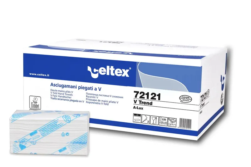 Hlavný obrázok produktu Ručník papírový skládaný CELTEX V Trend bílé 2- vrstvý [3150 ks] - 72121