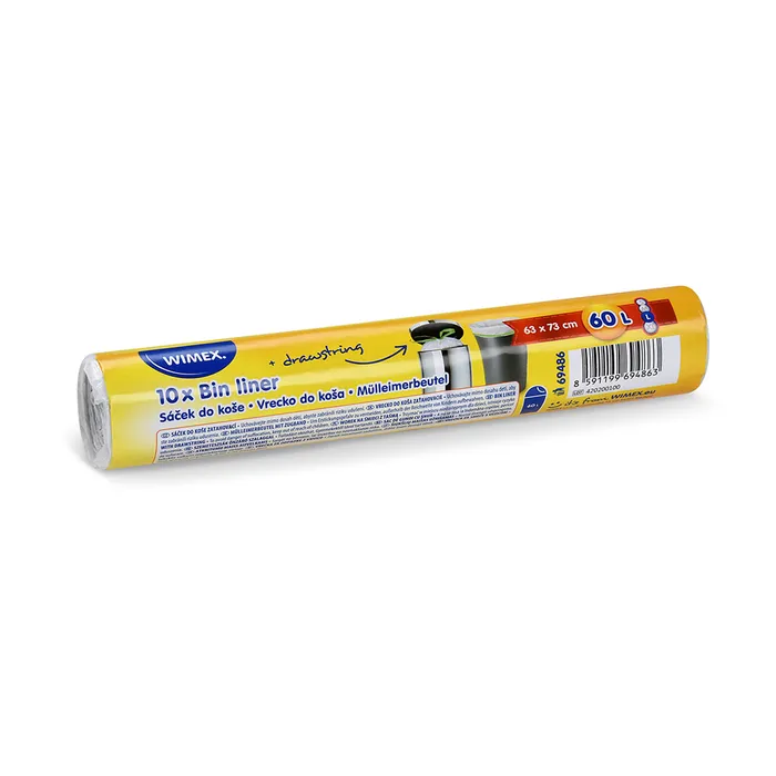 Hlavný obrázok produktu Sáček do koše (HDPE) zatahovací bílý 63 x 73 cm 60L `L` [10 ks]