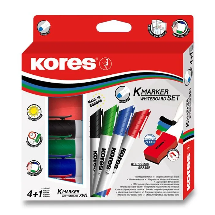 Hlavný obrázok produktu Sada Kores K-Marker Set 4 popisovače + magnetická houbička
