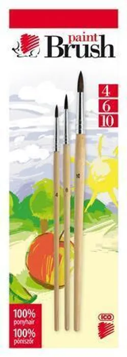 Hlavný obrázok produktu Sada štětců, 3ks, č. 4-6-10, dřevěné, ICO "Ježek" přírodní