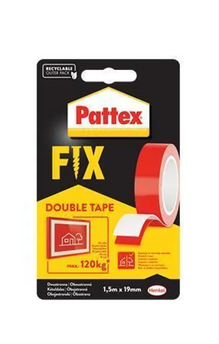 Hlavný obrázok produktu Samolepicí páska "Pattex Fix 120 kg", červená, oboustranná, 19 mm x 1,5 m, HENKEL