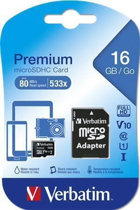 Hlavný obrázok produktu SecureDigital SDHC 16GB micro paměťová karta , Class 10, s adaptérem, Verbatim