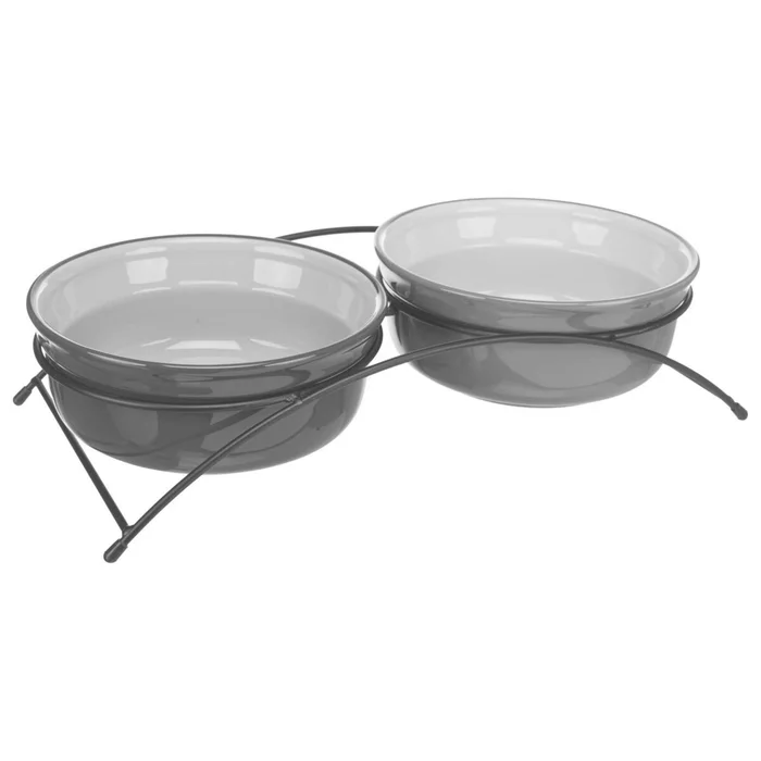 Hlavný obrázok produktu Set keramických misek v kovovém stojánku, 2 × 0.25 l/o 13 cm, petrolejová/šedá