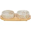 Ďalší obrázok produktu Sada misiek v bambusovom stojane, biela/svetlohnedá2 × 0,3 l/ o 12 cm/ 30 x 6 x 15 cm