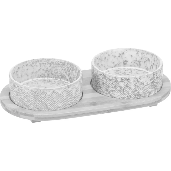 Hlavný obrázok produktu Set misek v bambusovém stojanu, bílá/světlehnědá2 × 0,3 l/ o 12 cm/ 30 x 6 x 15 cm