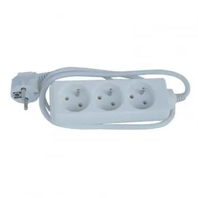 Sieťový kábel 230V predlžovací, CEE7 (vidlica)-zásuvka 3x, 3m, VDE approved, biely