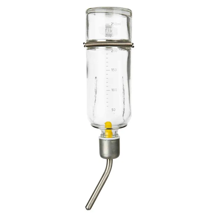 Hlavný obrázok produktu Skleněná napáječka s kovovým pítkem pro morčata 250 ml