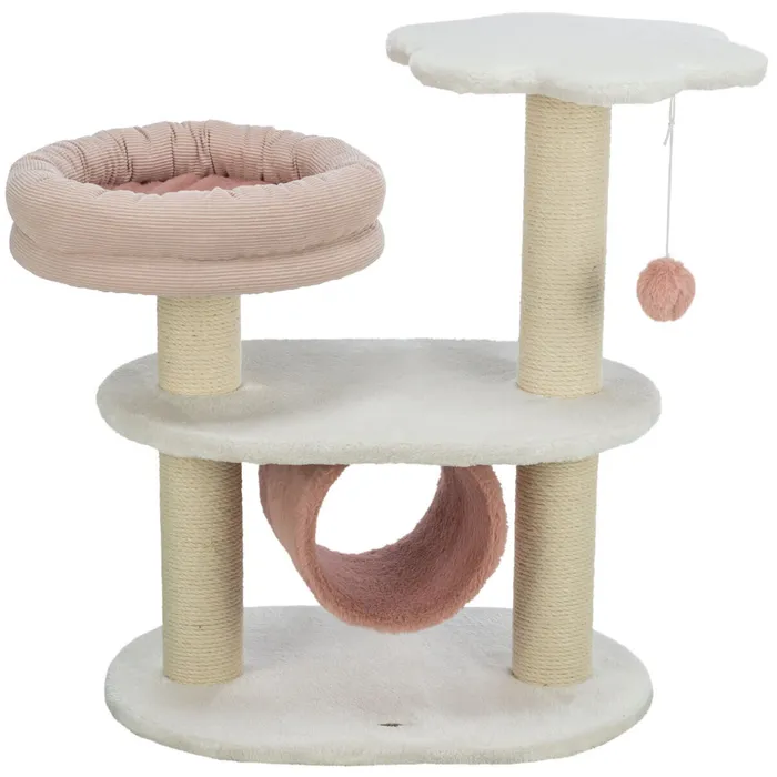 Hlavný obrázok produktu Škrabadlo ISABELLA, 70 cm, oválná základna, 2 patra, tunel, lůžko, bílá/antická růžová