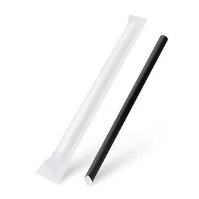 Slamka papierová Bubble Tea čierna priemer 12mm x 21cm jednotlivo balená [100 ks]