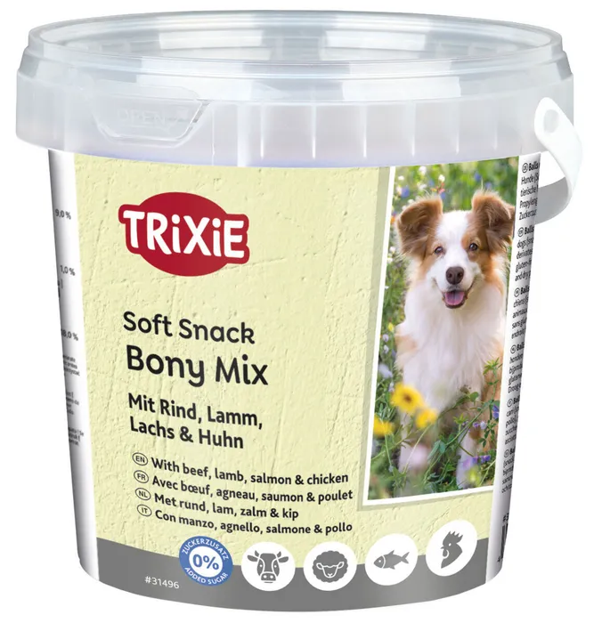 Hlavný obrázok produktu Soft Snack Bony MIX - hovězí, jehněčí, losos, kuře 500 g