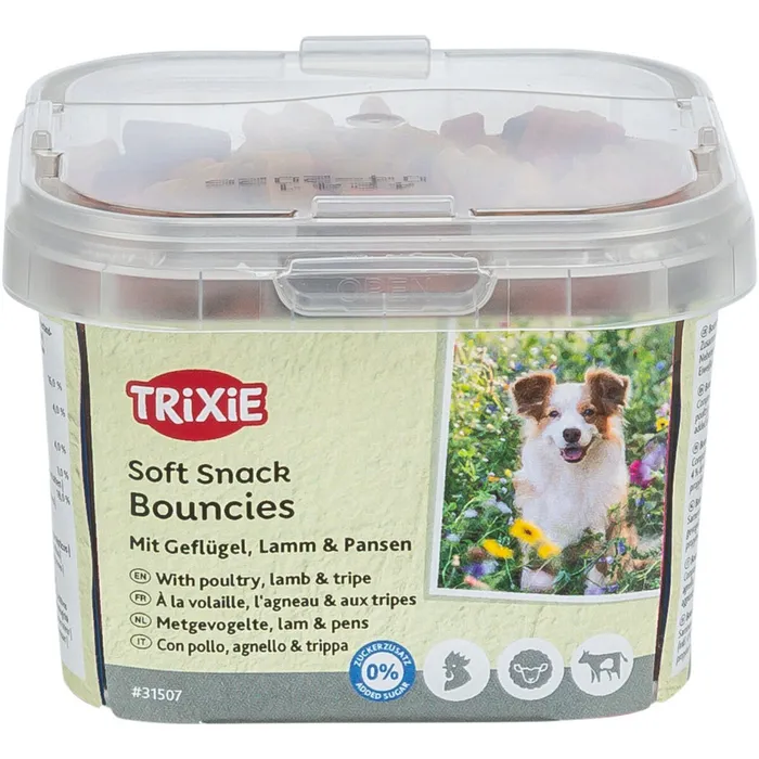 Hlavný obrázok produktu Soft Snack BOUNCIES mini kostičky kuřecí, jehněčí, dršťky 140 g