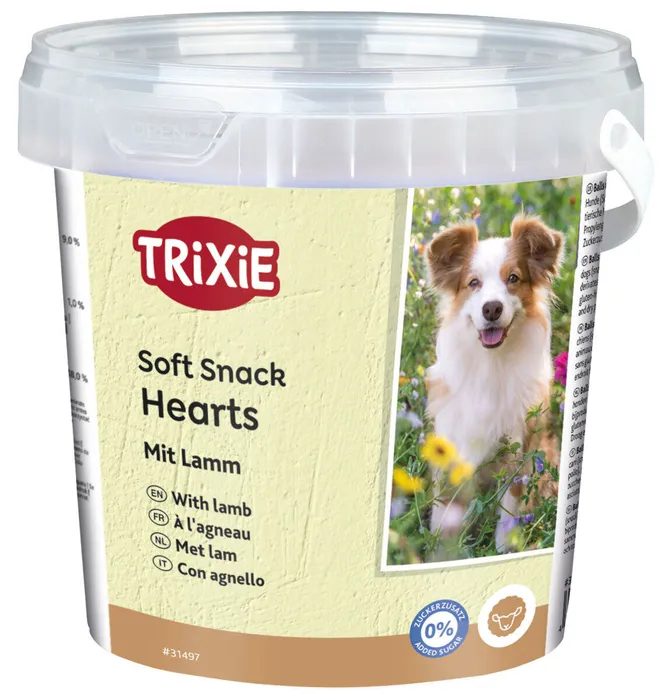 Hlavný obrázok produktu Soft Snack Happy Hearts - srdíčka jehněčí s rýží, kyblík 500 g
