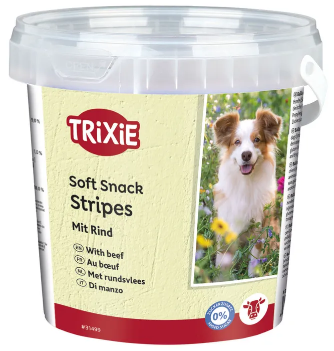 Hlavný obrázok produktu Soft Snack Happy Stripes - hovězí pásky, kyblík 500 g