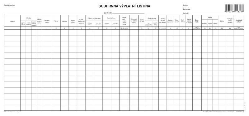 Hlavný obrázok produktu Souhrnná výplatní listina, 42,5 x 21 cm 1133