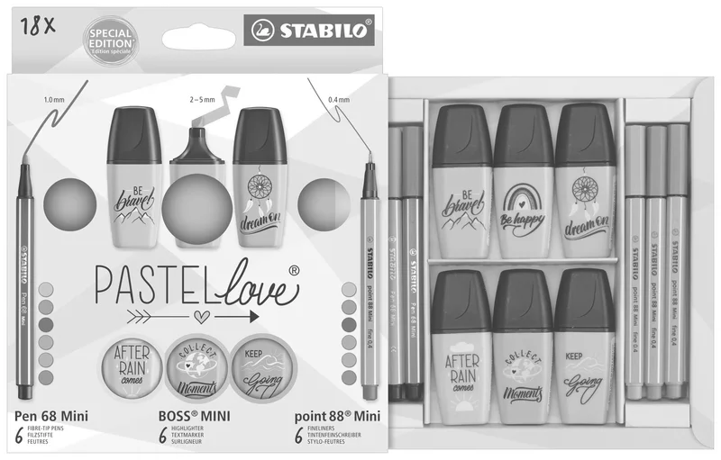 Hlavný obrázok produktu Souprava STABILO Pastellove - 18 ks sada - linery, prémiové vláknové fixy a zvýrazňovače