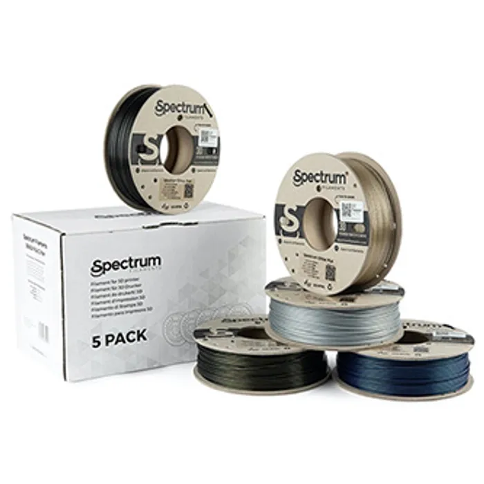 Hlavný obrázok produktu Spectrum 3D filament, PLA Glitter, 1,75mm, 5x250g, 80753, mix Aurora Gold, Volcano Grey,