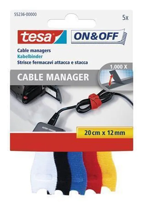 Hlavný obrázok produktu Správce kabelů "On&Off 55236", mix barev, suchý zip, TESA