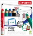 Suchý popisovač na tabuľu a flipchart STABILO MARKdry - 4 ks sada s strúhadlom a handričkou