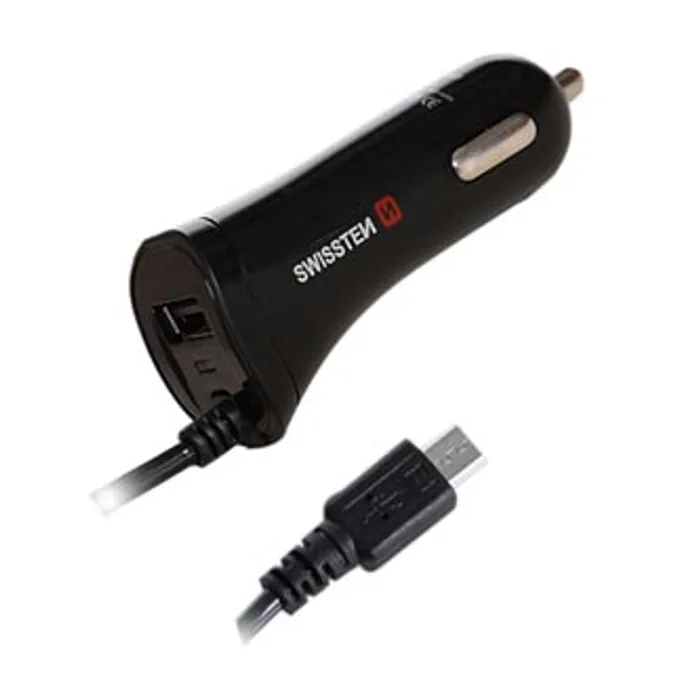 Hlavný obrázok produktu SWISSTEN, micro USB auto nabíječka, 1x konektor + USB port 12V, 5V, 2400mA, nabíjení mobi