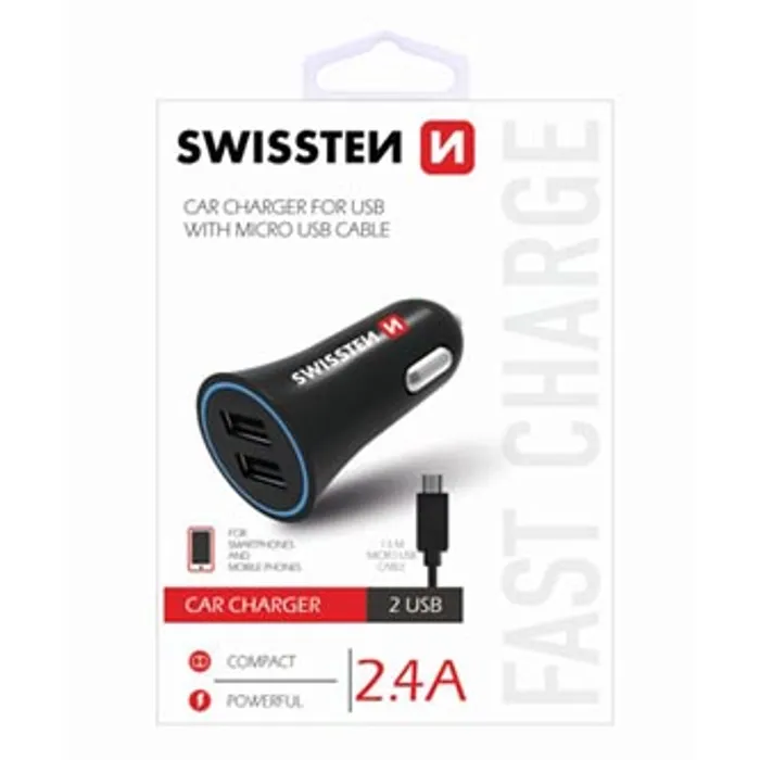 Hlavný obrázok produktu SWISSTEN, micro USB auto nabíječka, + USB kabel (A male-micro) 12V, 5V, 2400mA, nabíjení