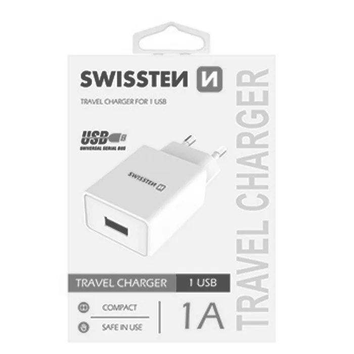 Hlavný obrázok produktu SWISSTEN, Síťový adaptér, 100-240V, 5V, 1000mA, nabíjení mobilních telefonů aj., bílý