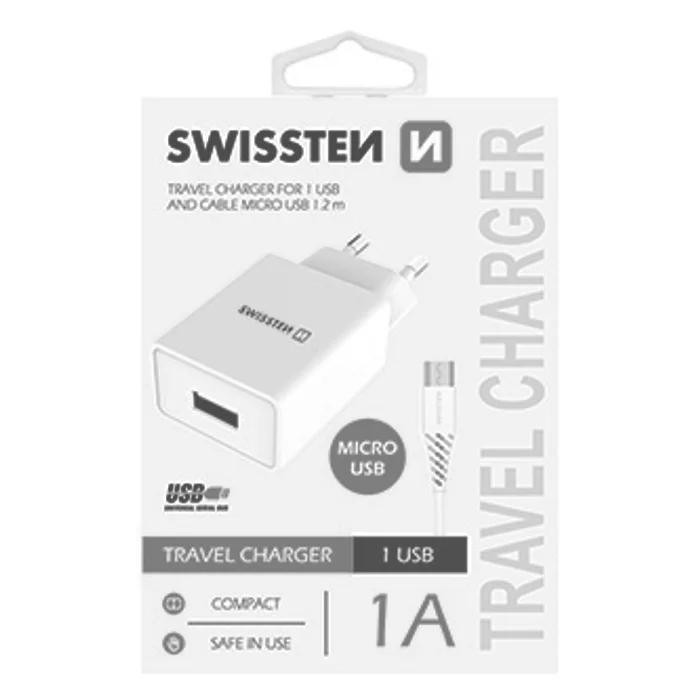 Hlavný obrázok produktu SWISSTEN, Síťový adaptér, s microUSB kabelem, 100-240V, 5V, 1000mA, nabíjení mobilních te