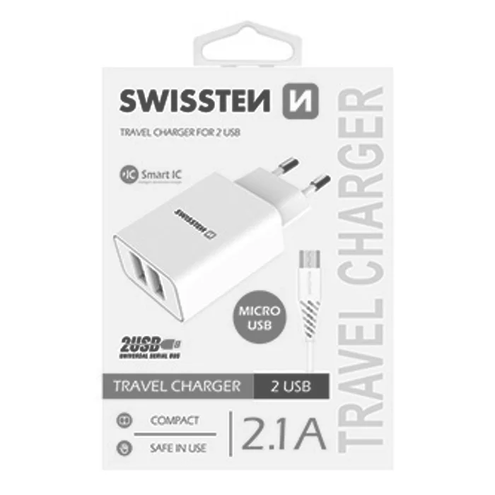 Hlavný obrázok produktu SWISSTEN, Síťový adaptér, s microUSB kabelem, 100-240V, 5V, 2100mA, nabíjení mobilních te