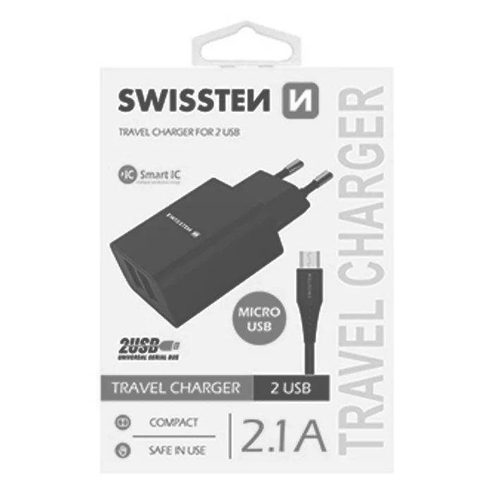 Hlavný obrázok produktu SWISSTEN, Síťový adaptér, s microUSB kabelem, 100-240V, 5V, 2100mA, nabíjení mobilních te