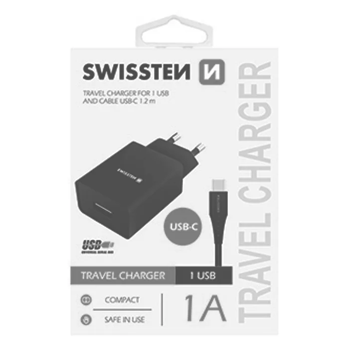 Hlavný obrázok produktu SWISSTEN, Síťový adaptér, s USB-C kabelem, 100-240V, 5V, 1000mA, nabíjení mobilních telef