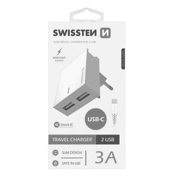 Hlavný obrázok produktu SWISSTEN, Síťový adaptér, s USB-C kabelem, 100-240V, 5V, 3000mA, nabíjení mobilních telef