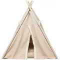 Ďalší obrázok produktu Teepee BOHO s vankúšom, 55 x 65 x 44 cm, bavlna, béžová