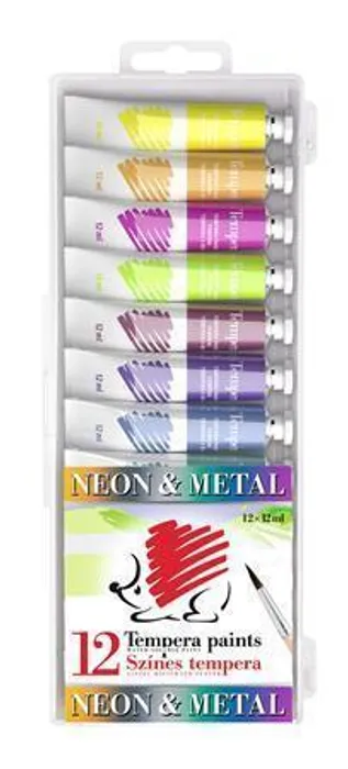 Hlavný obrázok produktu Temperové barvy "Ježek", metalické a neonové barvy, 12 ks, ICO