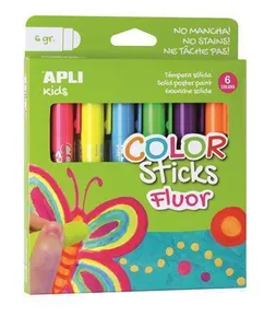 Tempera Sticks „Kids“, 6 rôznych fluorescenčných farieb, aplikovaných