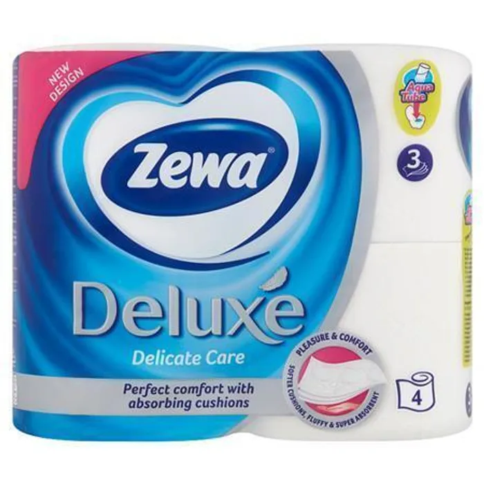 Hlavný obrázok produktu Toaletní papír, 3vrstvý, 4 role, ZEWA "Deluxe", bílý