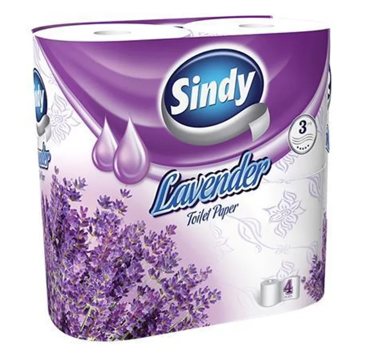 Hlavný obrázok produktu Toaletní papír "Sindy", levandule, 3 vrstvý, 4 role v balení
