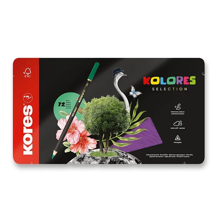 Hlavný obrázok produktu Trojhranné pastelky Kores Kolores Selection plechová krabička, 72 barev