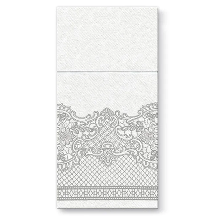 Hlavný obrázok produktu Kapsy na příbory PAW Airlaid 40x40cm Royal Lace Silver, 25 ks/bal