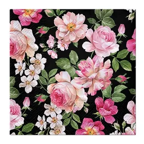 Obrúsky PAW L 33x33cm 3 vrst. Roses Glory black [20 ks]