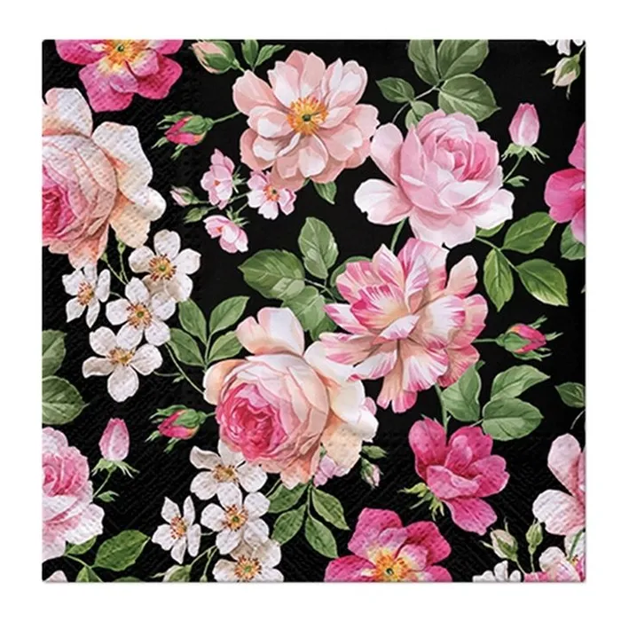 Hlavný obrázok produktu Ubrousky PAW L 33x33cm 3 vrst. Roses Glory black [20 ks]
