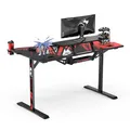 ULTRADESK Herný stôl ATOMIC, 139x74cm, 76cm, s vyvýšeným stojanom na monitor,držiakom na slúcha, s celoplošnou XXL podložkou pod m