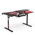 ULTRADESK Herný stôl ATOMIC, 139x74cm, 76cm, s vyvýšeným stojanom na monitor,držiakom na slúcha, s celoplošnou XXL podložkou pod m
