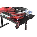 ULTRADESK Herný stôl ATOMIC, 139x74cm, 76cm, s vyvýšeným stojanom na monitor,držiakom na slúcha, s celoplošnou XXL podložkou pod m