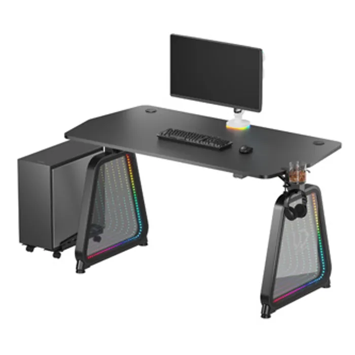 Hlavný obrázok produktu ULTRADESK Herní stůl BOOSTER, 136x70,5 cm, 75 cm, RGB podsvícení, držák sluchátek i nápoj