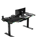 ULTRADESK Herný stôl FORCE - biely, 166x70 cm, 76.5 cm, s XXL podložkou pod myš, držiak slúchadiel aj nápojov, RGB podsvietenie