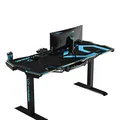 ULTRADESK Herný stôl FORCE - modrý, 166x70 cm, 76.5 cm, s XXL podložkou pod myš, držiak slúchadiel aj nápojov, RGB podsvietenie