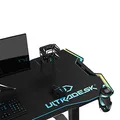 ULTRADESK Herný stôl FORCE - modrý, 166x70 cm, 76.5 cm, s XXL podložkou pod myš, držiak slúchadiel aj nápojov, RGB podsvietenie