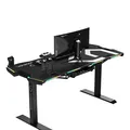 ULTRADESK Herný stôl FORCE - šedý, 166x70 cm, 76.5 cm, s XXL podložkou pod myš, držiak slúchadiel aj nápojov, RGB podsvietenie