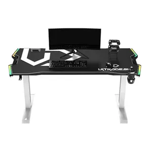 ULTRADESK Herný stôl FORCE SNOW - biely, 166x70 cm, 76.5 cm, s XXL podložkou pod myš, držiak slúchadiel aj nápojov, RGB podsvieten