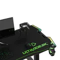 ULTRADESK Herný stôl FORCE - zelený, 166x70 cm, 76.5 cm, s XXL podložkou pod myš, držiak slúchadiel aj nápojov, RGB podsvietenie