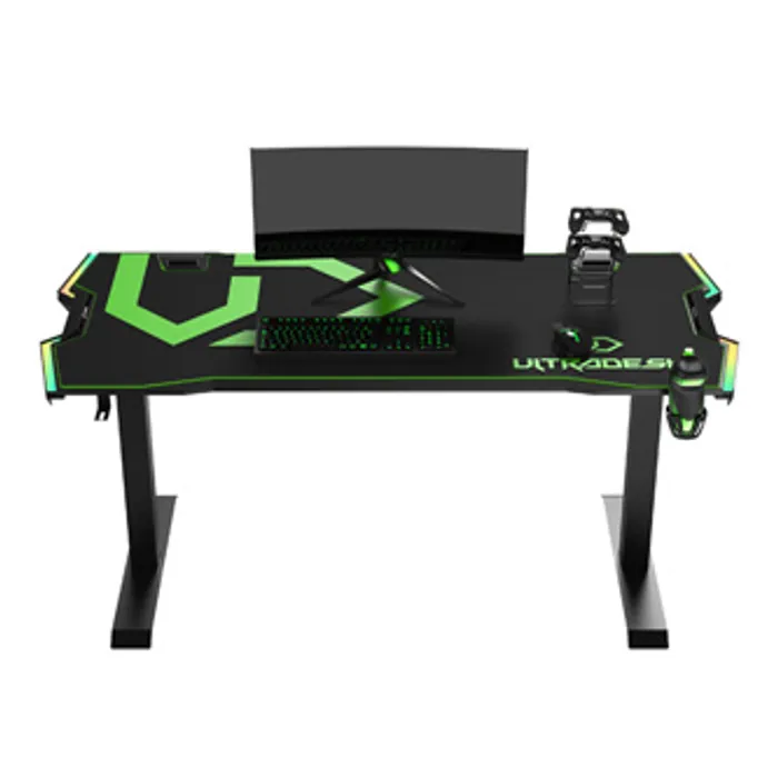 Hlavný obrázok produktu ULTRADESK Herní stůl FORCE - zelený, 166x70 cm, 76.5 cm, s XXL podložkou pod myš, držák s